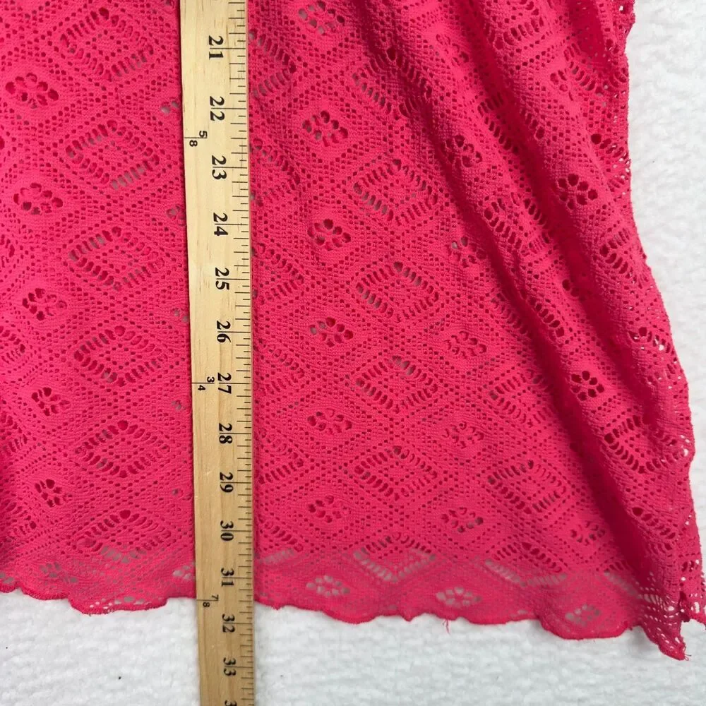 BECCA by Rebecca Virtue Crochet Swim Cover Up Lace Pink M/L Oversized Beach Boho
